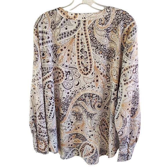 Ann Taylor Plus Size XXL Shimmer Paisley Mixed Media V-Neck Tunic Blouse - Picture 7 of 9